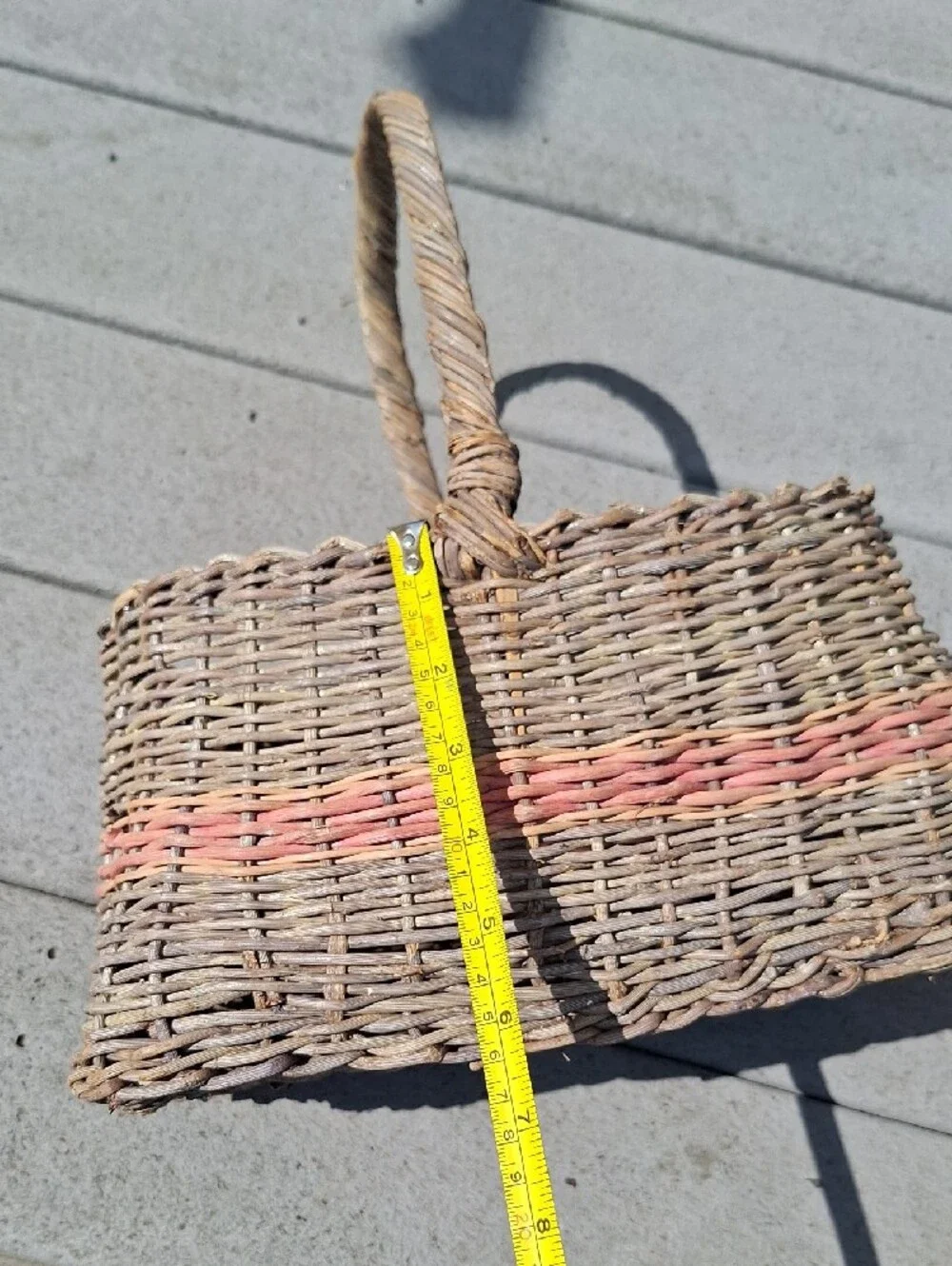 Woven Straw Basket with Pink Accent